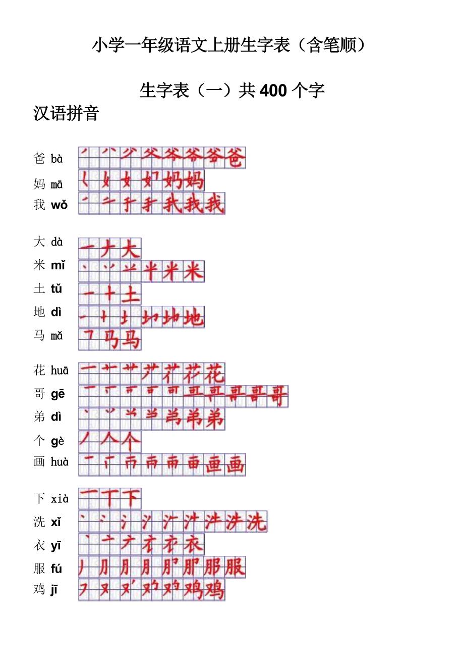 一年级语文上册生字表笔顺表_第1页