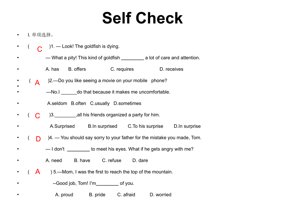 2015-2016学年人教版-英语九年级上册-unit-4-self-check---同步练习配套课件.ppt_第1页