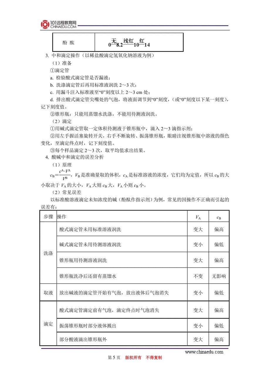 高考第一轮复习——水的电离和溶液的酸碱性_第5页