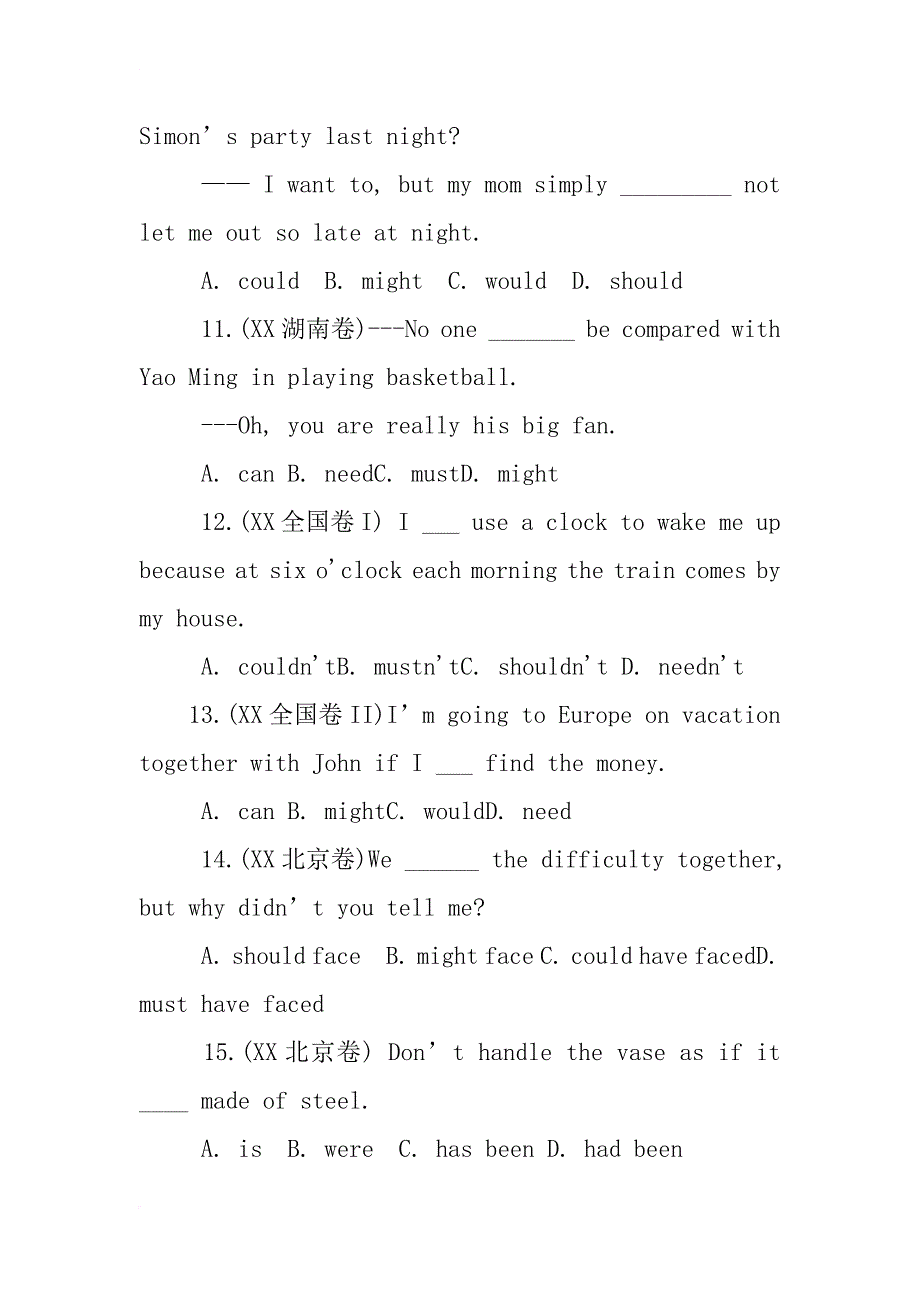 xx全国高考汇编之情态动词_第3页