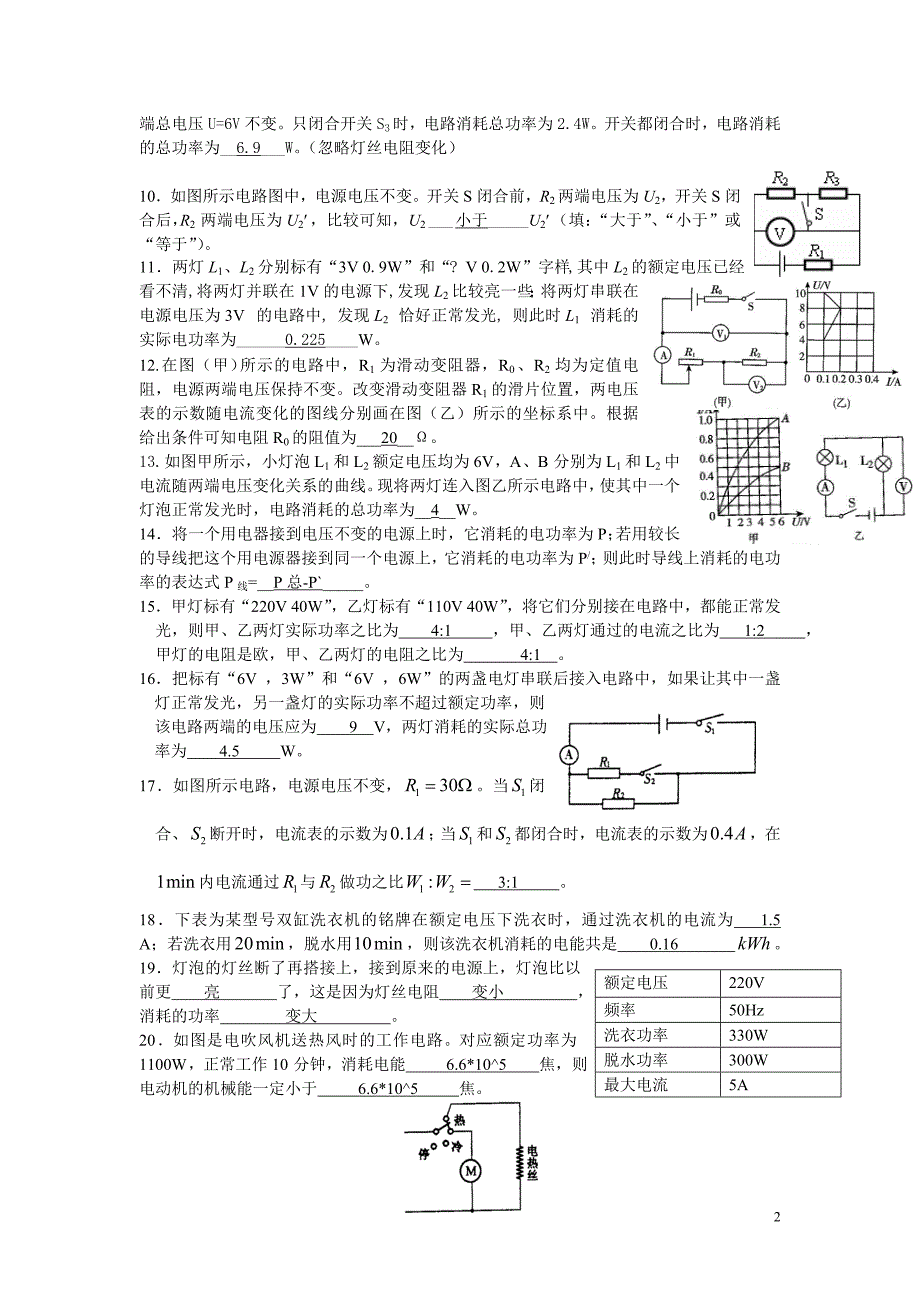 初中物理电学练习题(附答案)_第2页