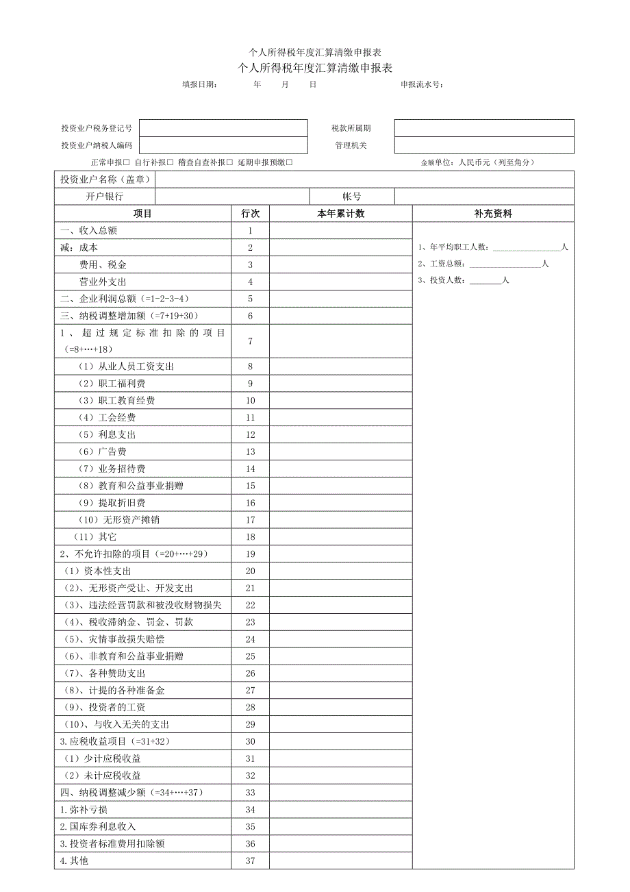 个人所得税年度汇算清缴申报表_第1页