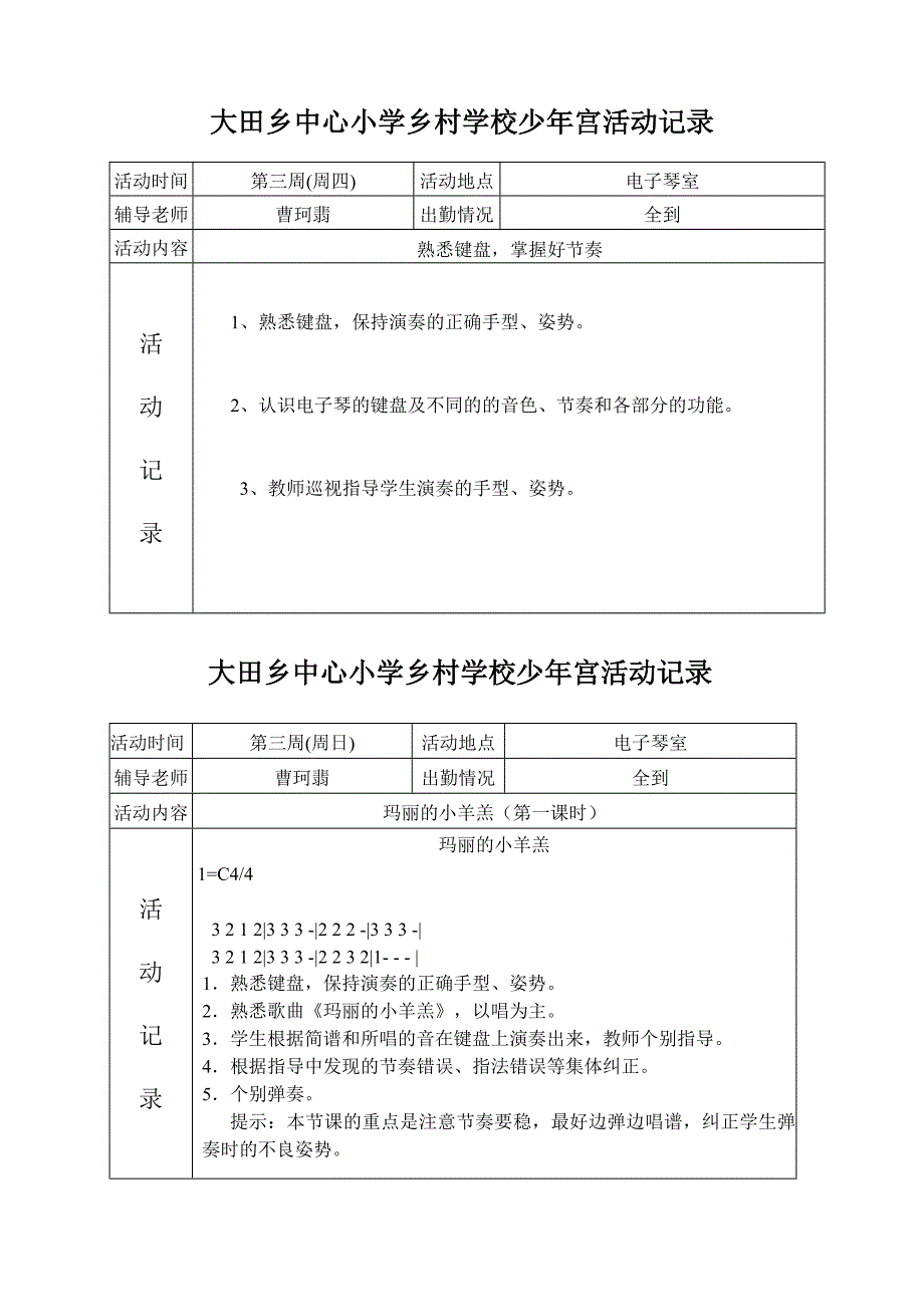 乡村青少年宫活动记录表_第1页