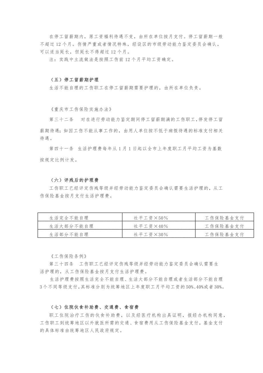2018年重庆工伤保险待遇 一览表_第5页