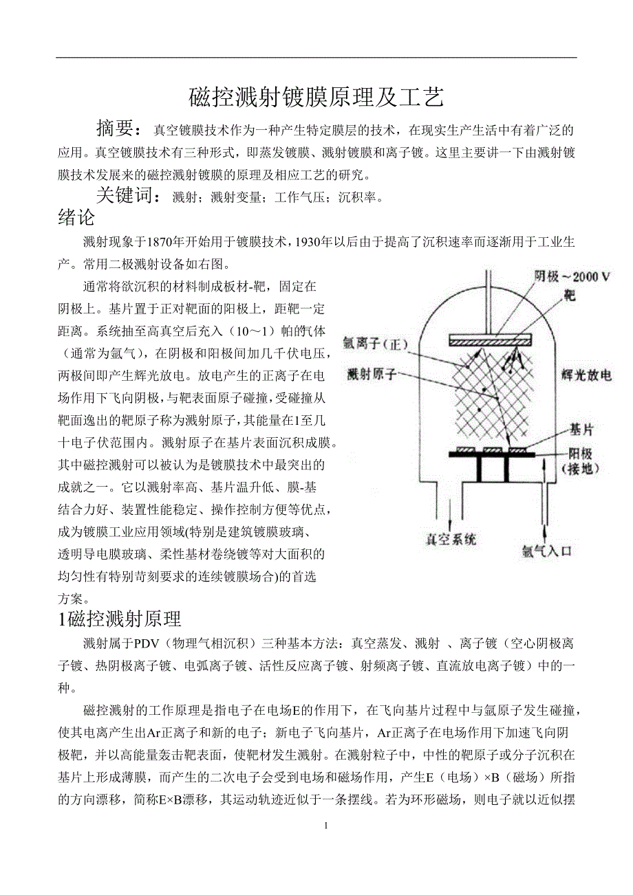 磁控溅射镀膜原理及工艺_第1页