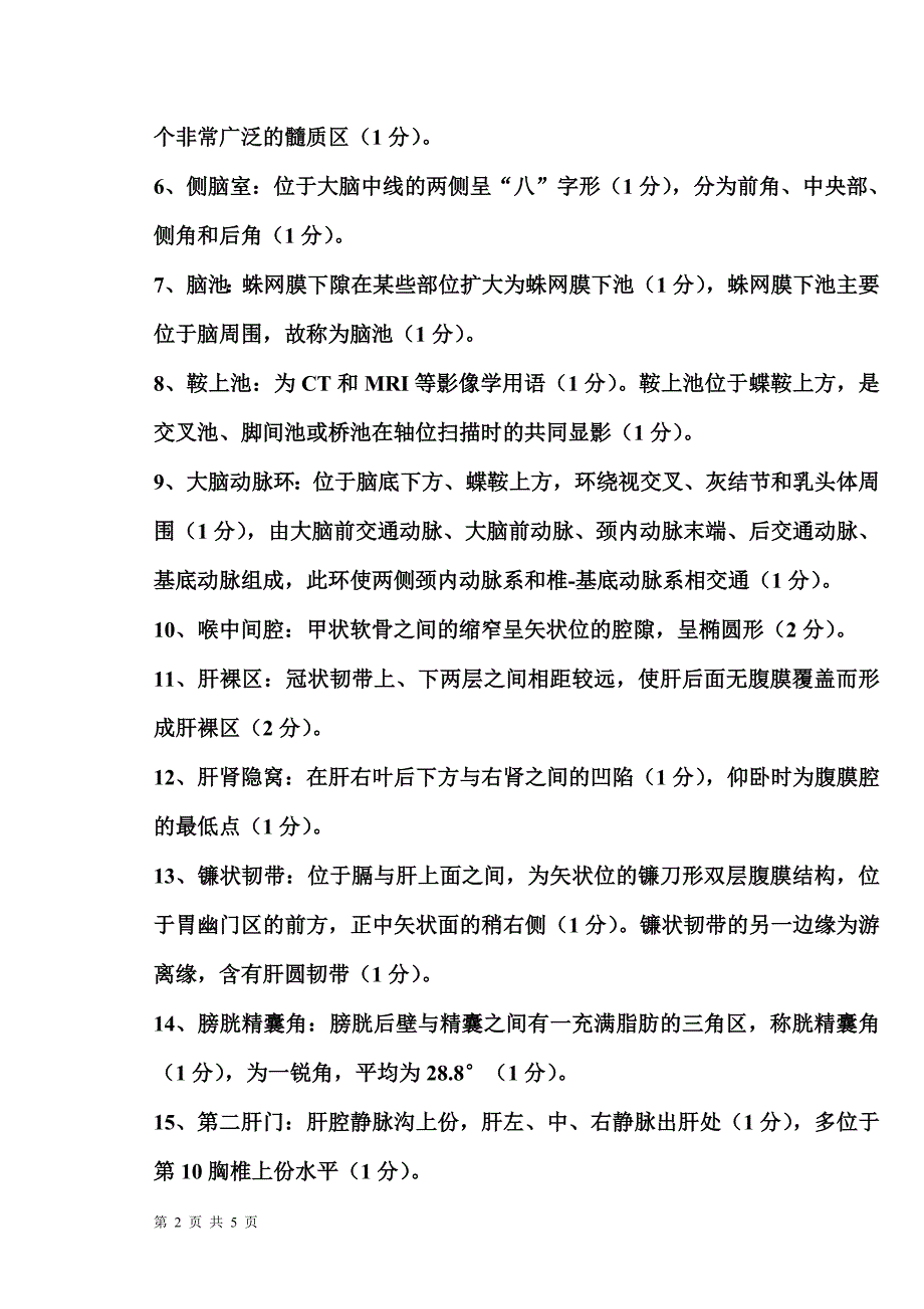 断层解剖学b卷答案及评分标准_第2页