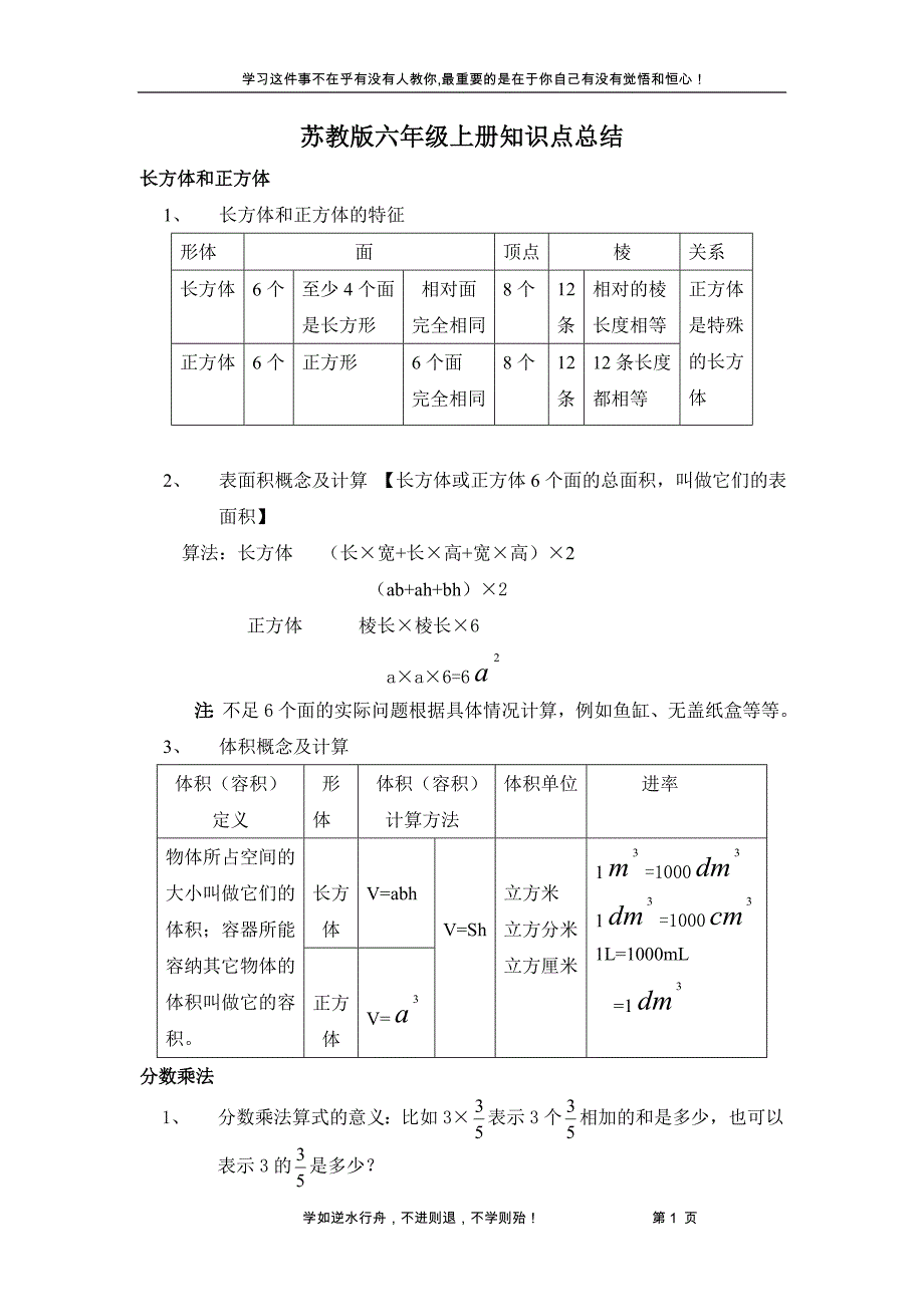 苏教版六年级数学上册知识点总结_第1页