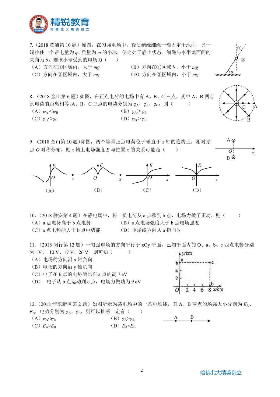 2018年高三一模 电场专题汇编_第2页