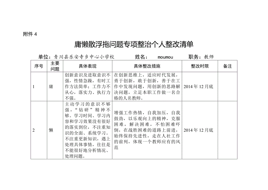 教师慵懒散浮拖个人整改清单11_第1页