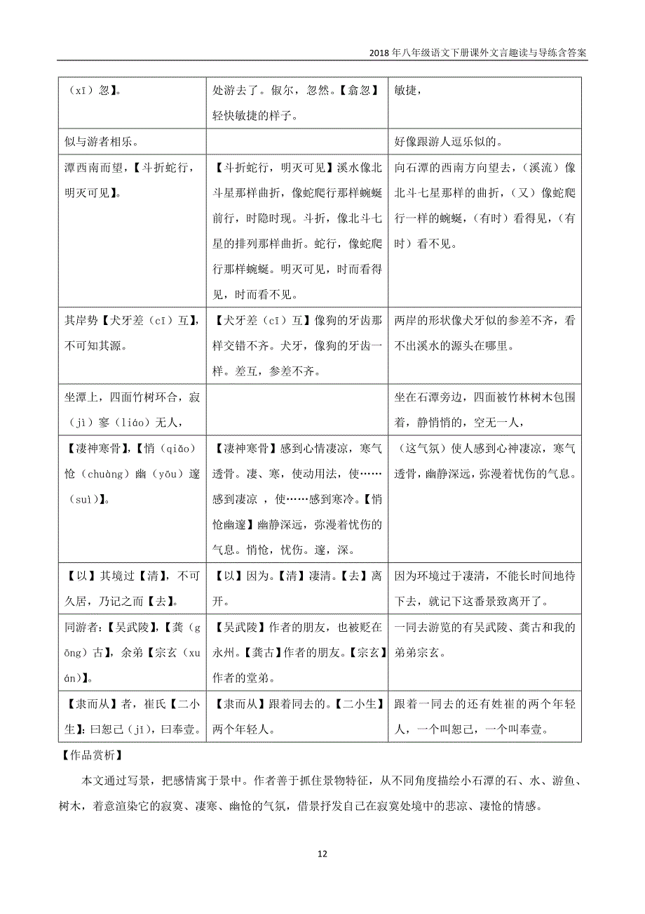 八年级语文下册课内外文言文趣读专题02小石潭记（课内篇）_第3页