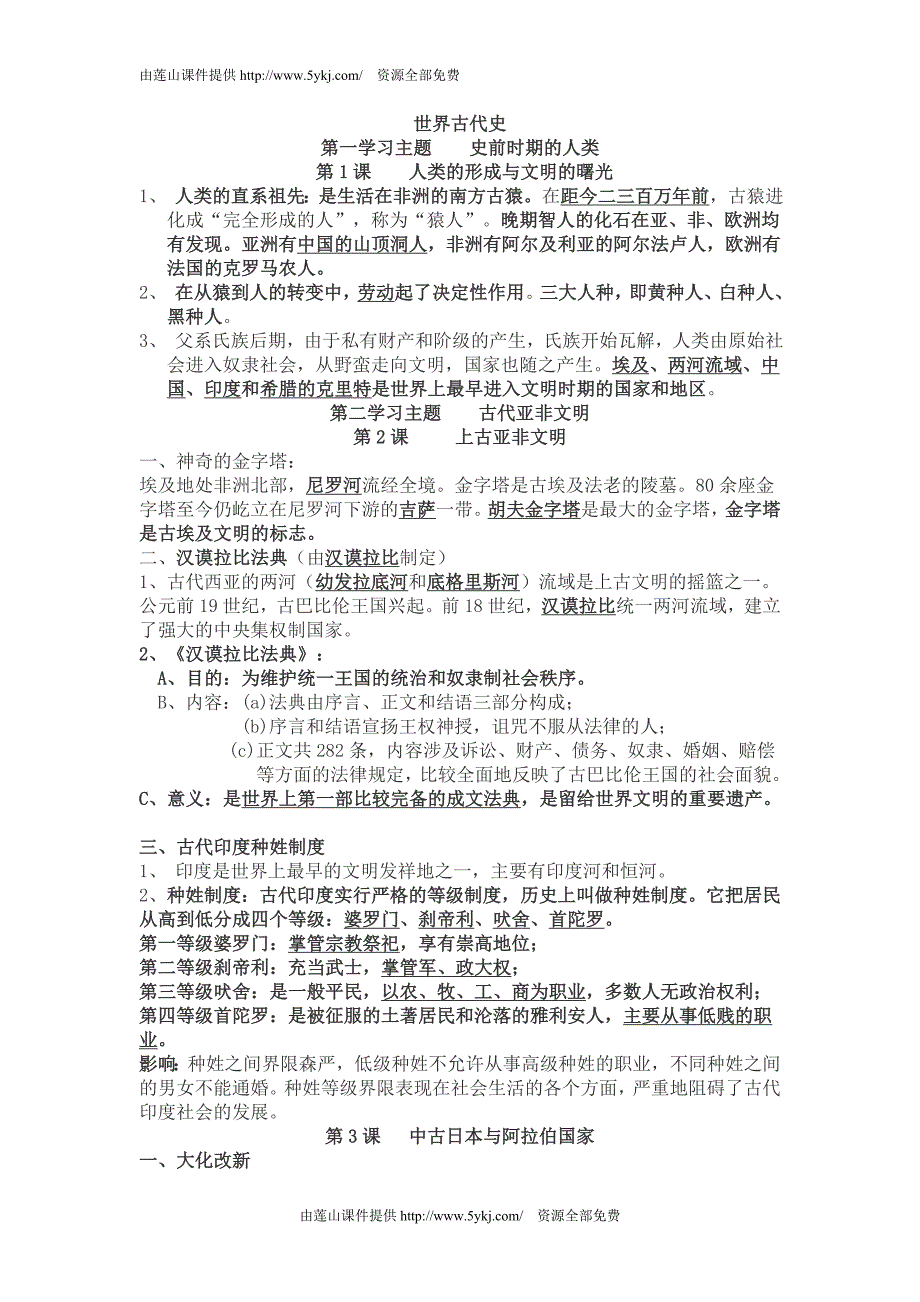 川教版九年级历史上册复习提纲表格_第1页