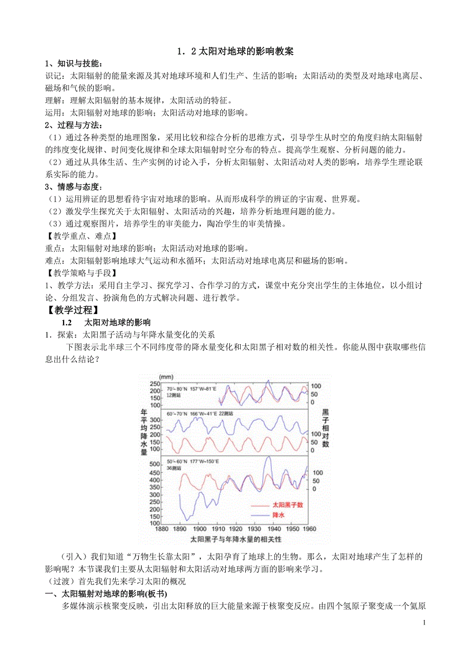 1.2太阳对地球的影响教学设计_第1页