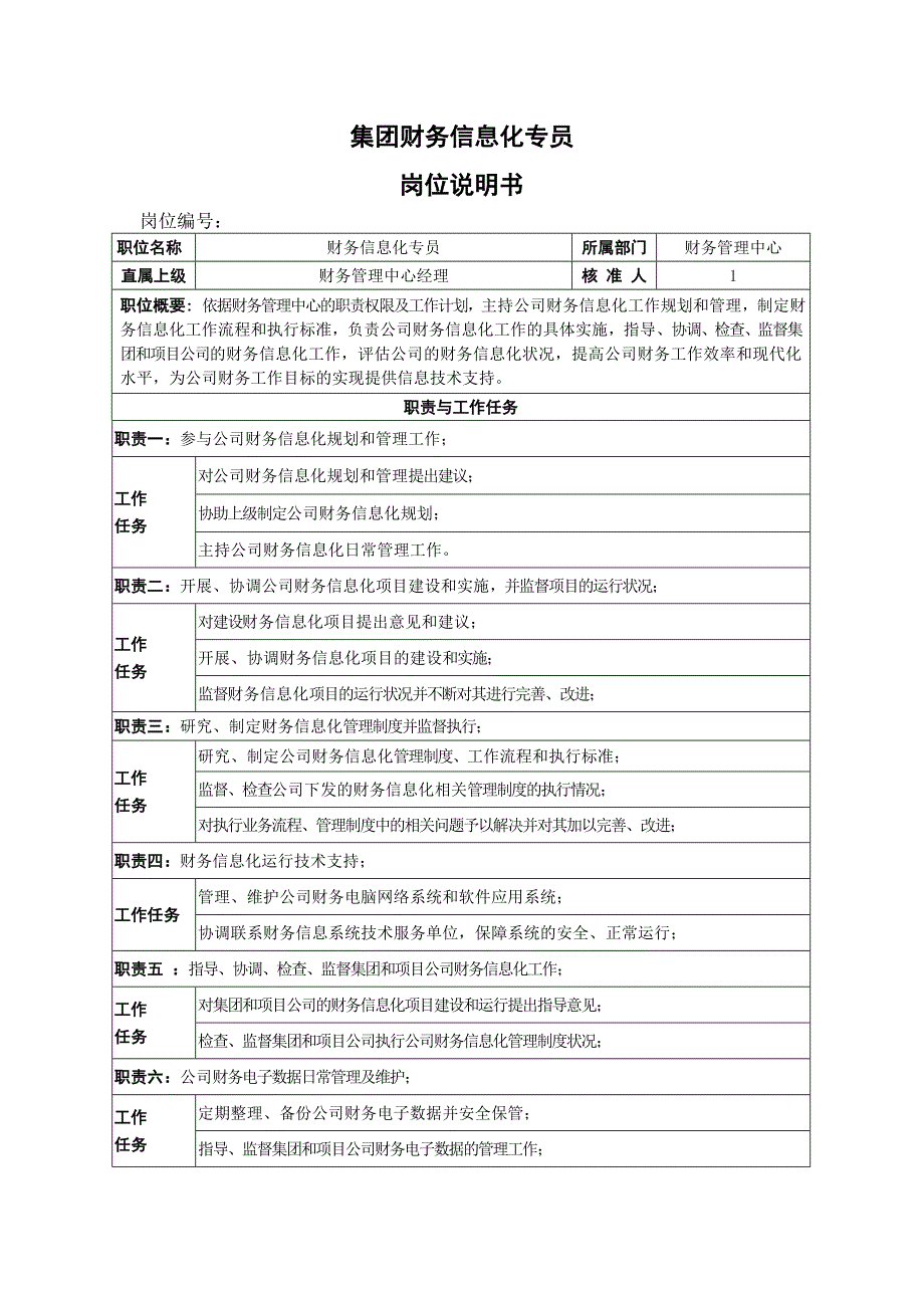 集团财务信息化岗位说明书_第1页