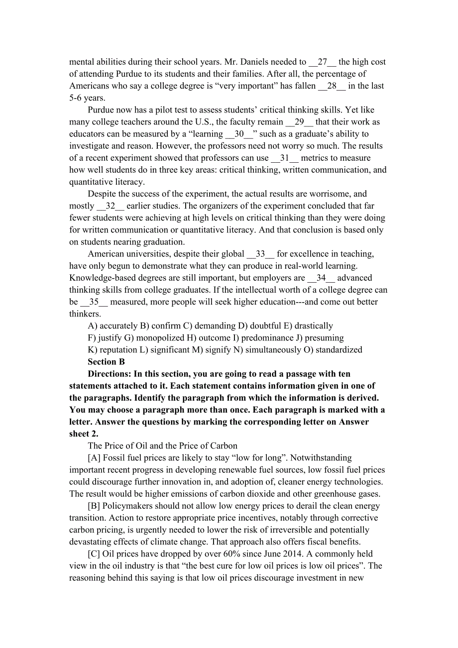 2017年6月英语六级第二套及答案解析_第4页