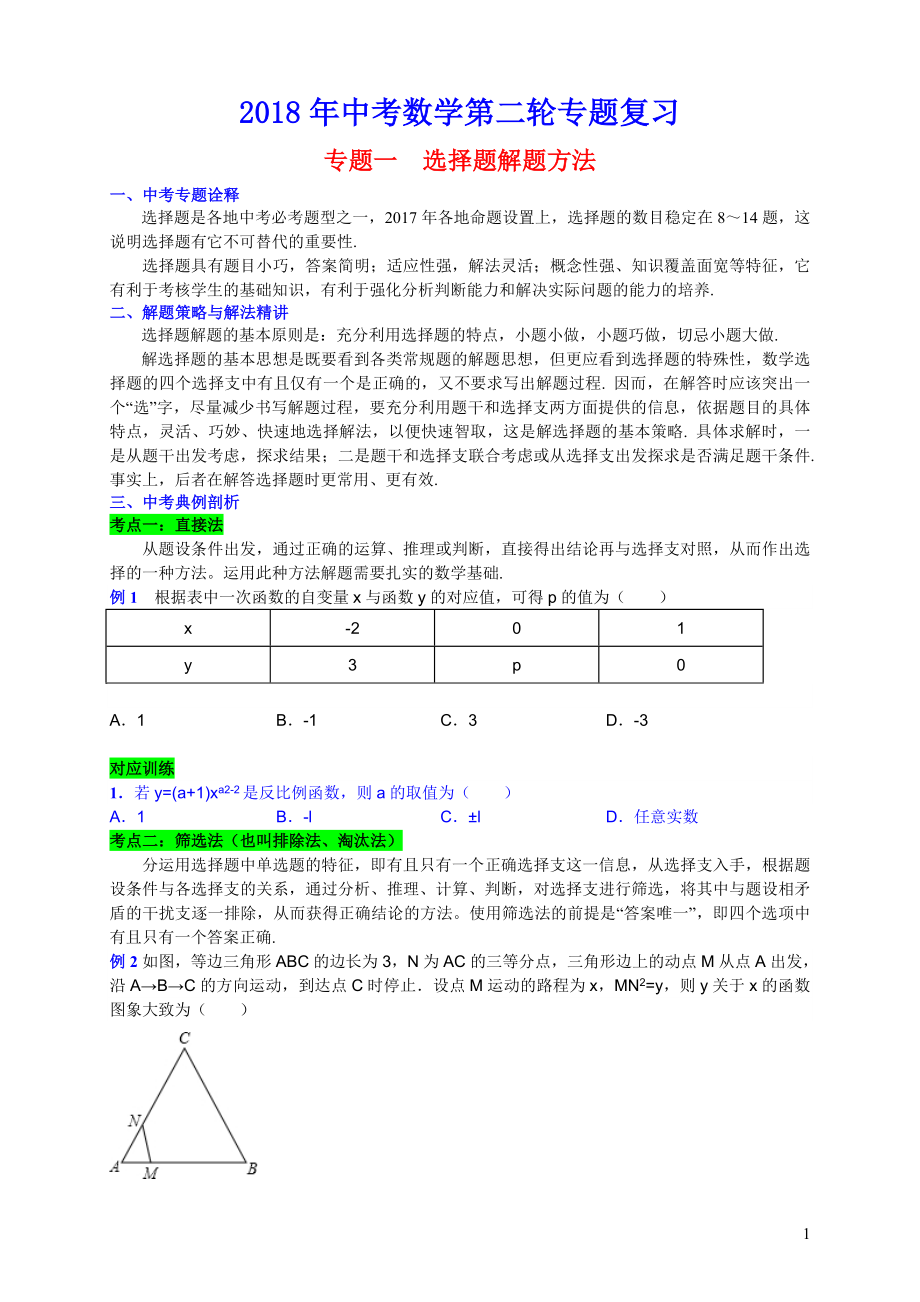 2018中考数学第二轮复习专题(10个专题) (2)_第1页