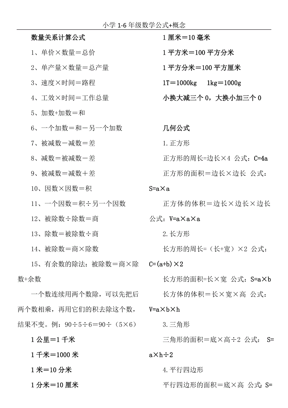 小学1-6年级数学公式+概念_第1页