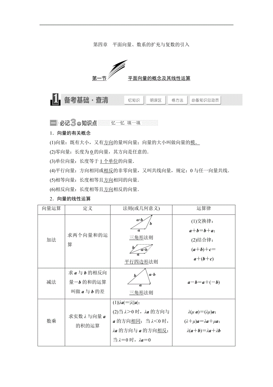 2015届高三数学（文）湘教版一轮复习精品讲义：第4章 平面向量、数系的扩充与复数的引入_第1页