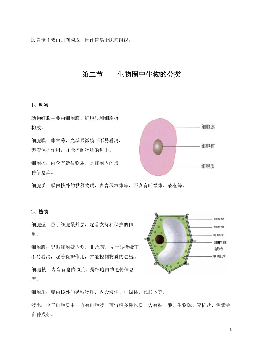 人教版初中生物知识点归纳及练习_第3页