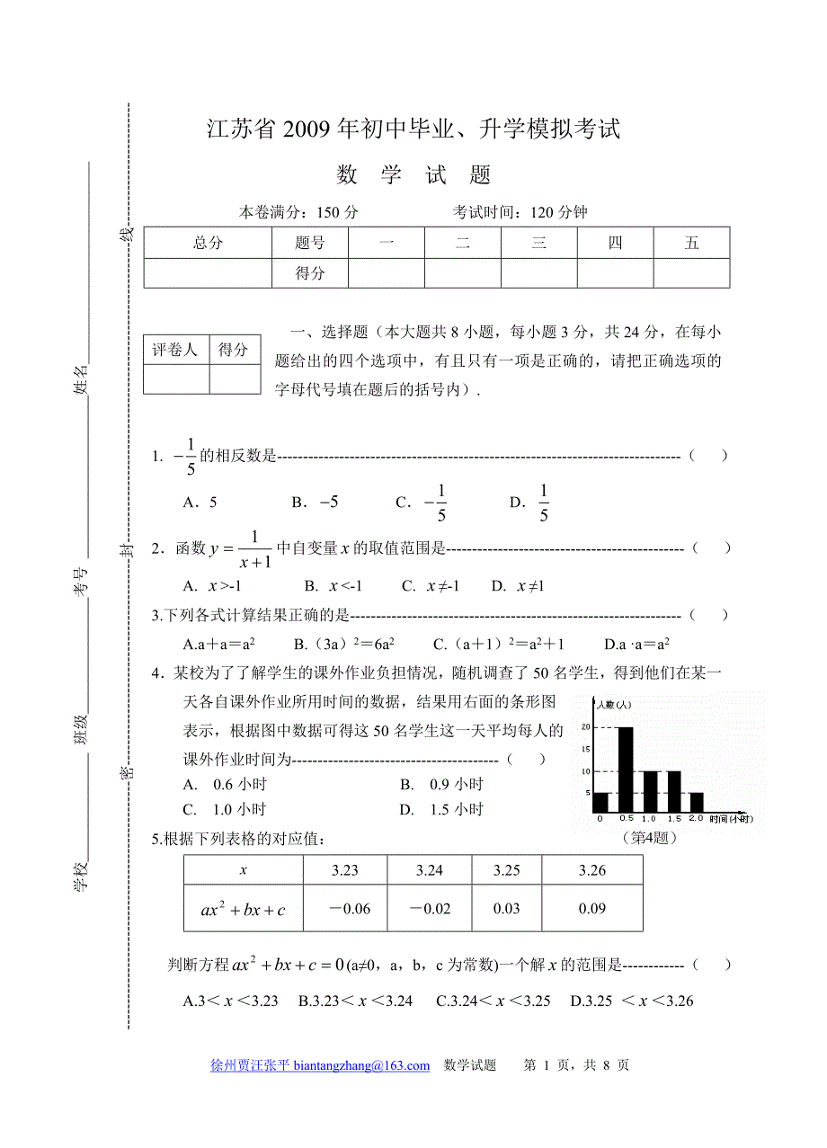 江苏省2009年初中毕业_第1页