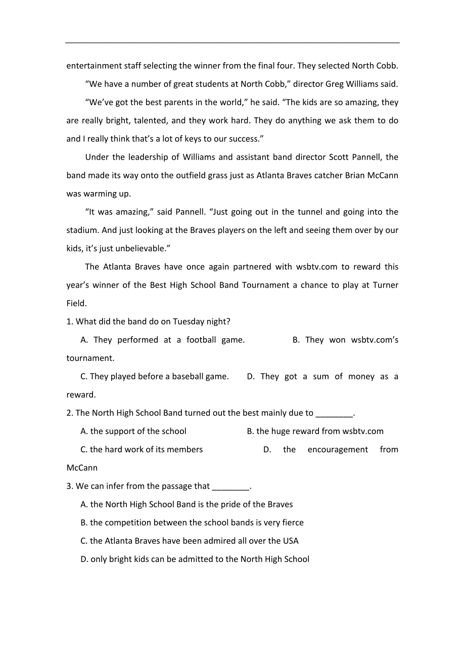 2015广安市育才中学高考英语阅读理解暑假练习精选（四）及答案_第3页