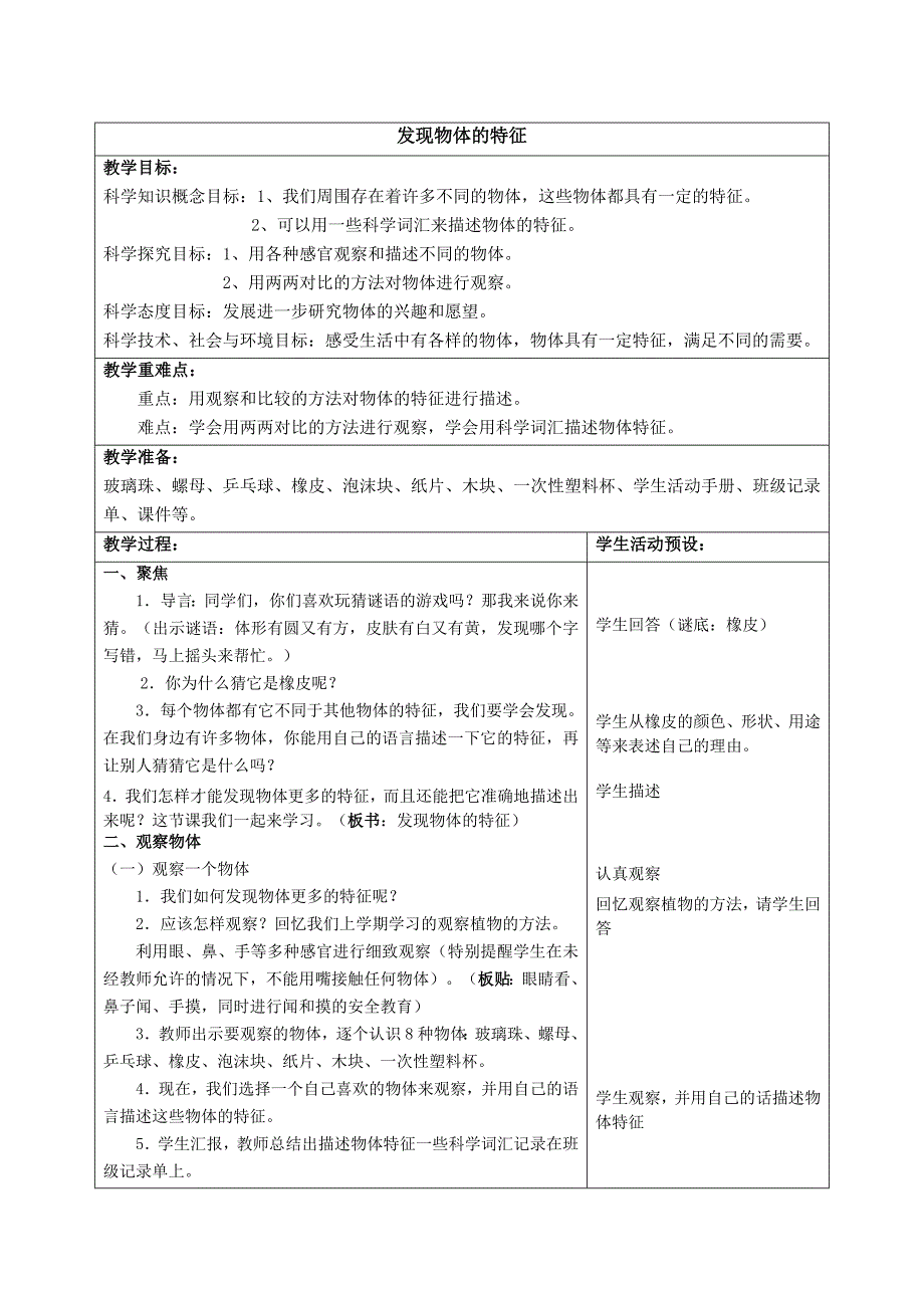 一年级下册科学教案(全)表格式_第1页