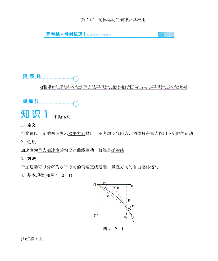 2015届高考物理一轮复习固考基教材梳理：第4章 第2讲　抛体运动的规律及其应用_第1页