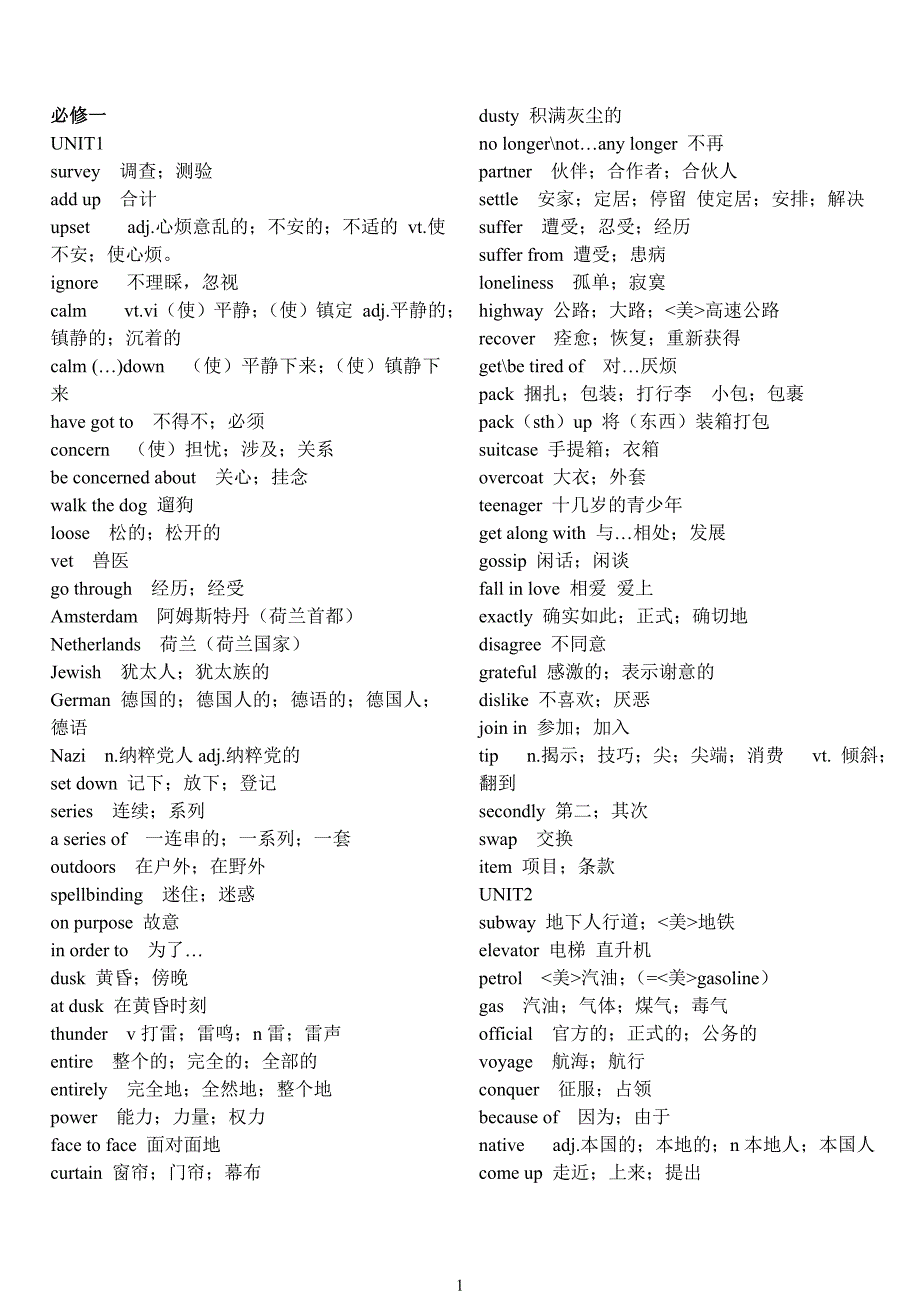 高中英语单词表(必修1至选修8)_第1页