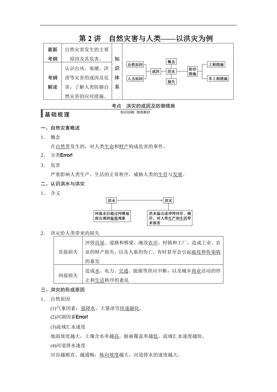 2015届高考地理（鲁教版）一轮复习配套文档：第一册 第五单元 第2讲　自然灾害与人类——以洪灾为例_第1页