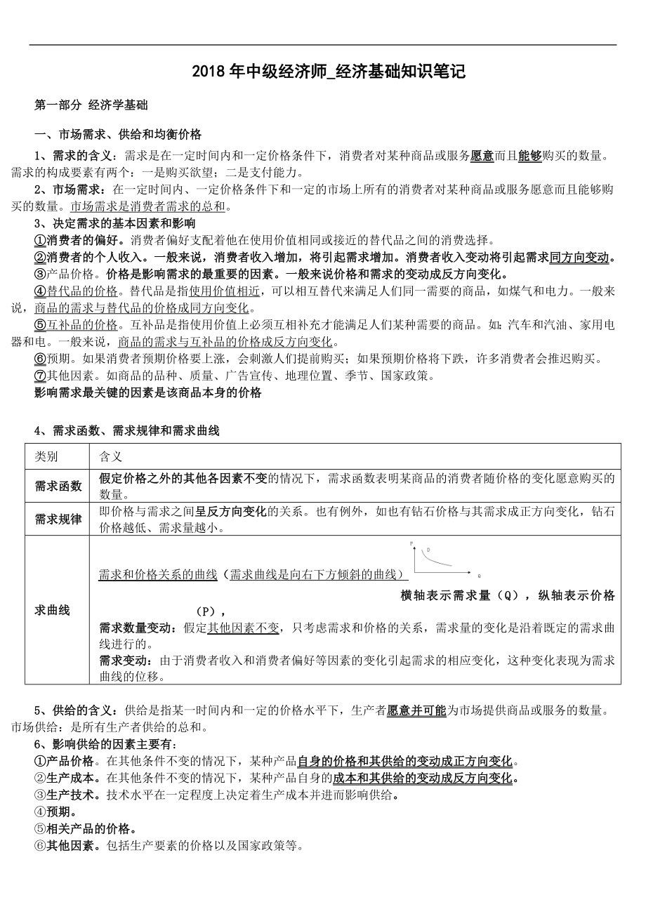 2018年中级经济师复习笔记经济基础知识全面梳理版_第1页