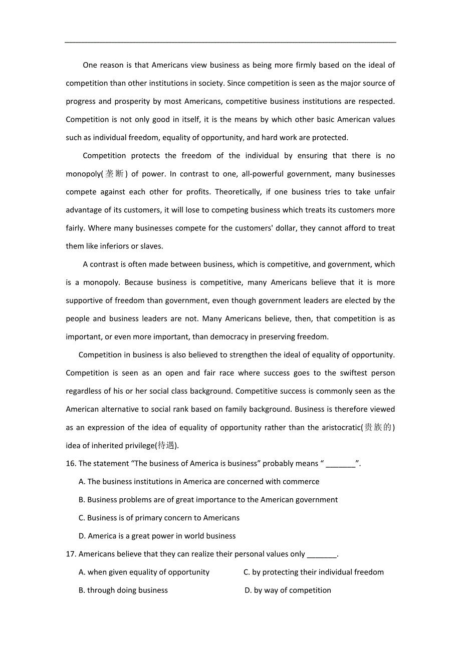 2015济南市高考英语（四月）完形填空、阅读理解小练（三）答案_第3页