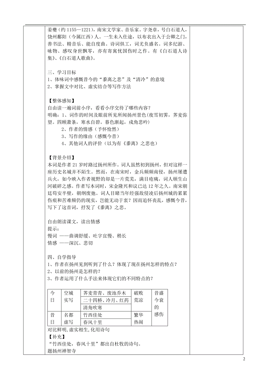 江苏省徐州市睢宁县菁华高级中学高中语文 扬州慢四步教学法教案 苏教版选修《唐诗宋词选读》_第2页