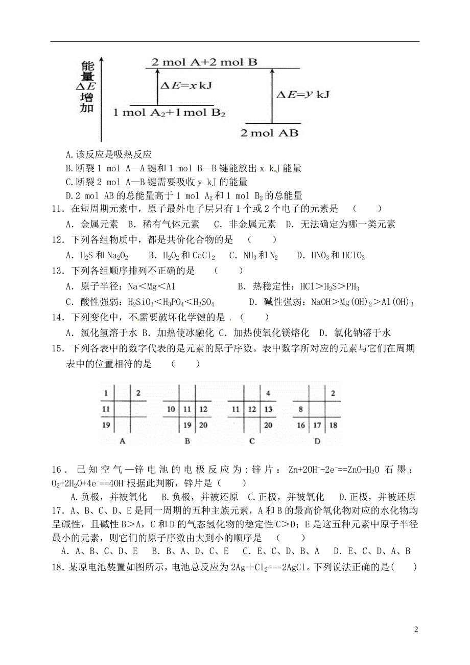 河北省张家口市万全中学2015-2016学年高一化学下学期期中试题_第2页