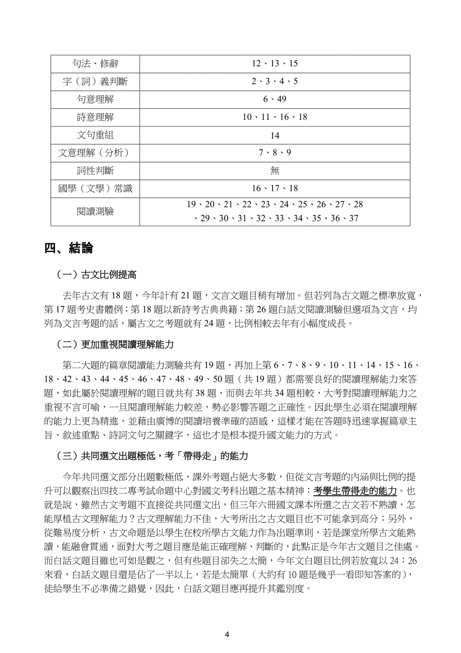 九十八年四技二专统一入学测验国文科试题详析_第4页