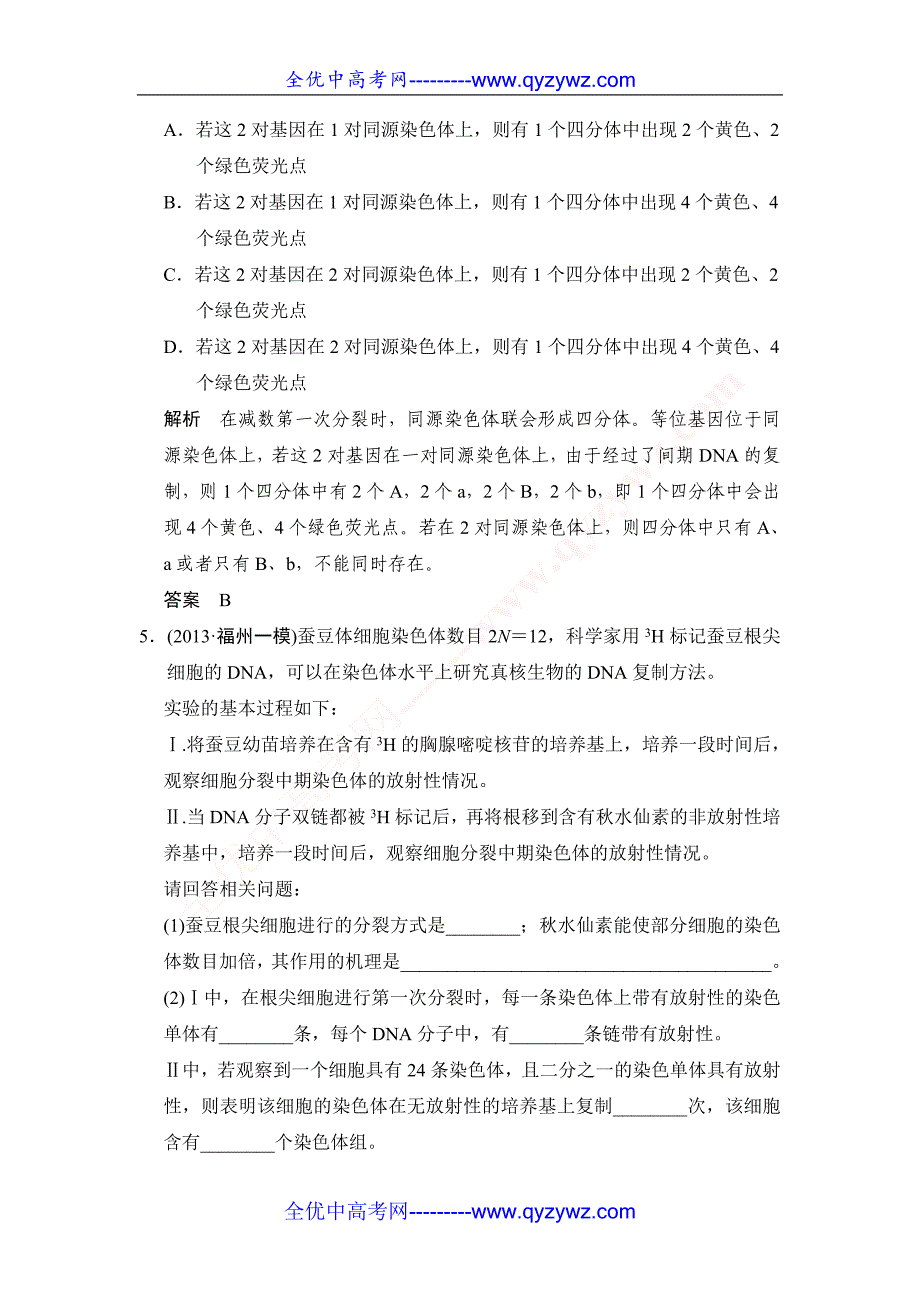 2015年高考生物总复习教学案：培优讲堂4——dna分子复制与染色体分配的同位素放射性追踪_第4页