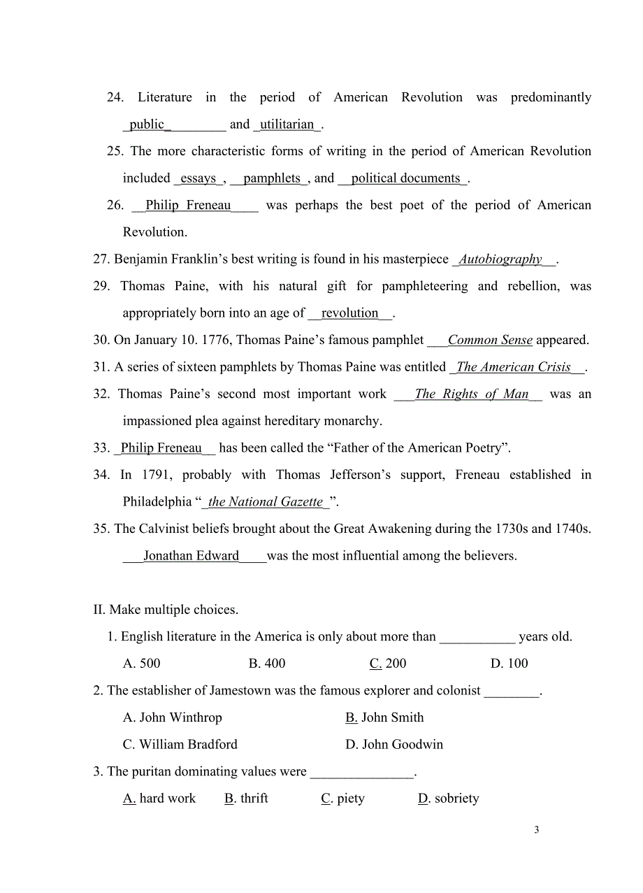 美国文学exercise with answers_第3页