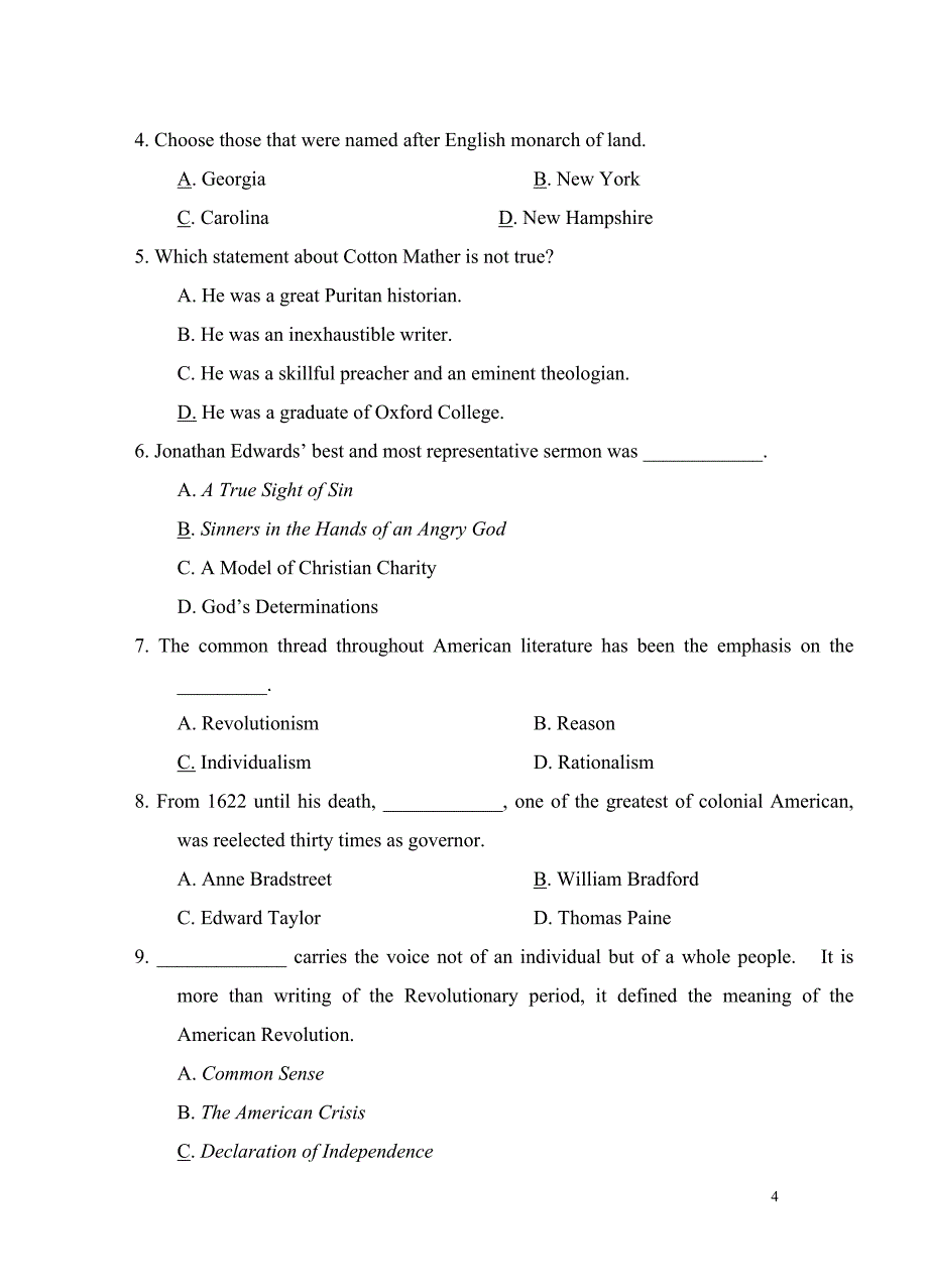 美国文学exercise with answers_第4页