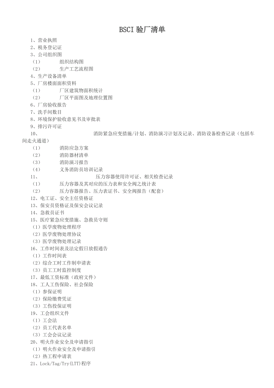 bsci 验厂清单_第1页