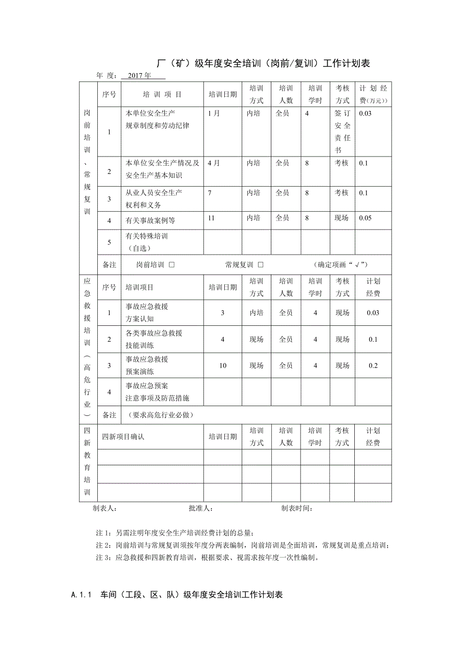 安全培训工作计划表_第1页