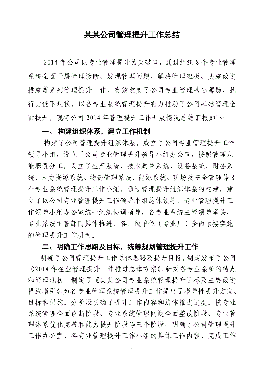 某某公司管理提升工作总结_第1页