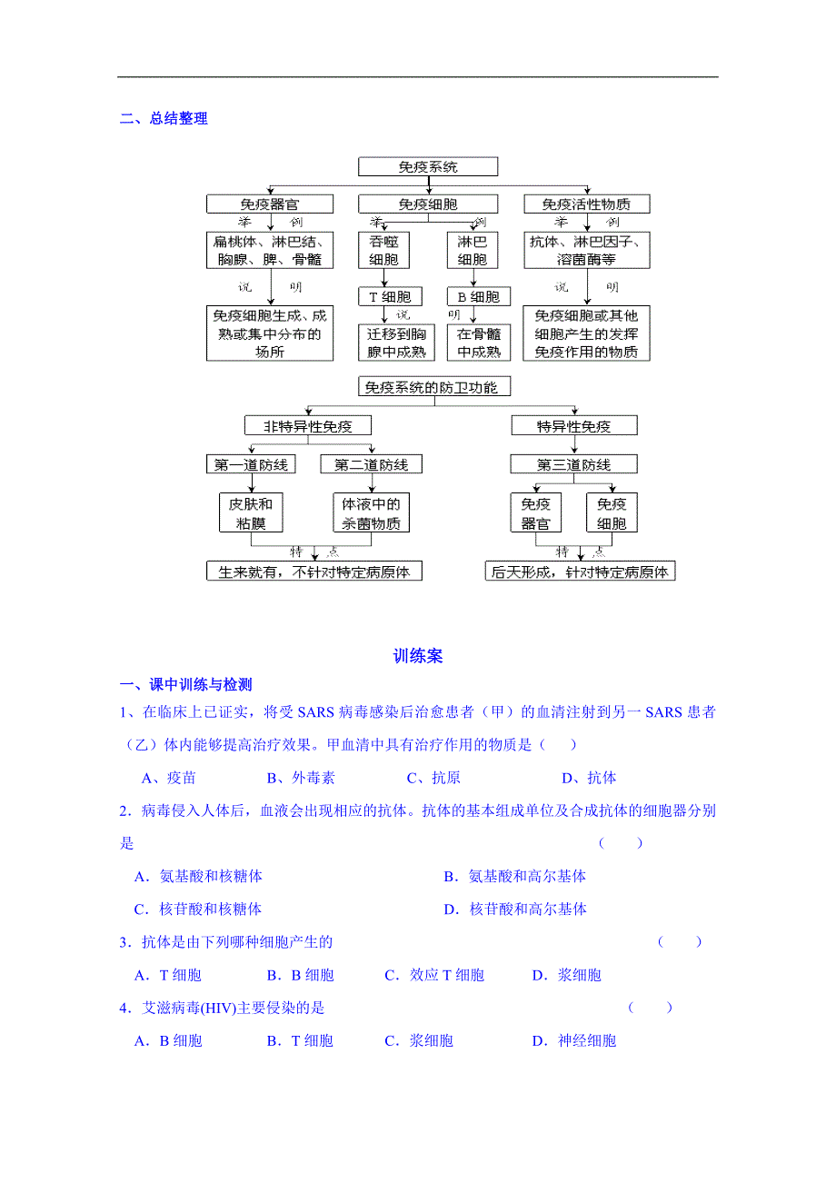 广东省惠州市惠阳市第一中学实验学校高中生物人教版导学案 必修三：7.免疫调节（一）_第3页