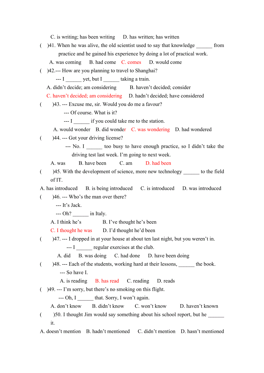 高中英语语法时态语态练习精选_第4页