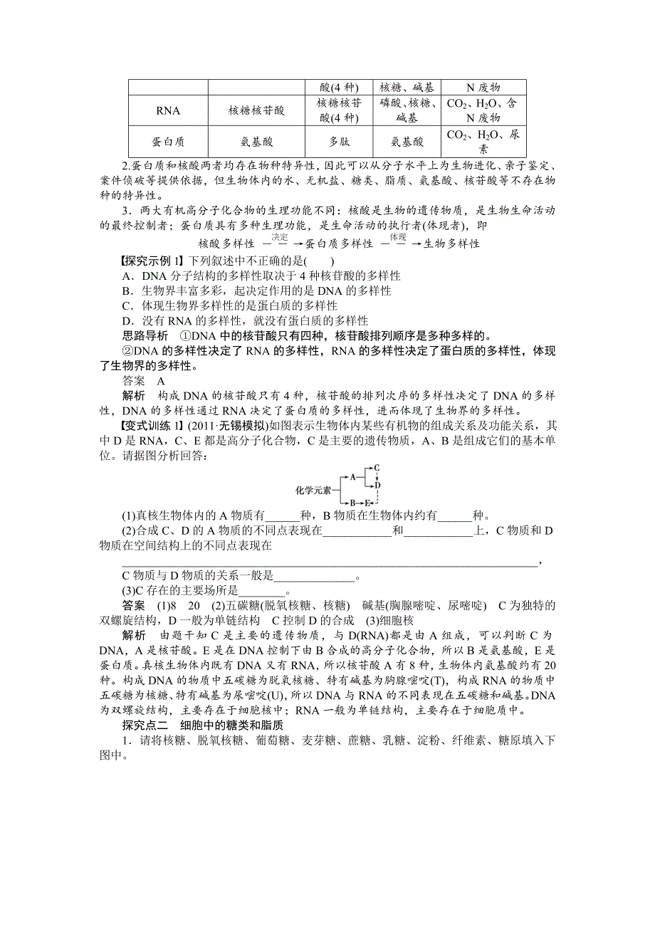 【步步高】2015高考生物（苏教版）一轮配套学案4遗传信息的携带者——核酸细胞中的糖类和脂质_第3页