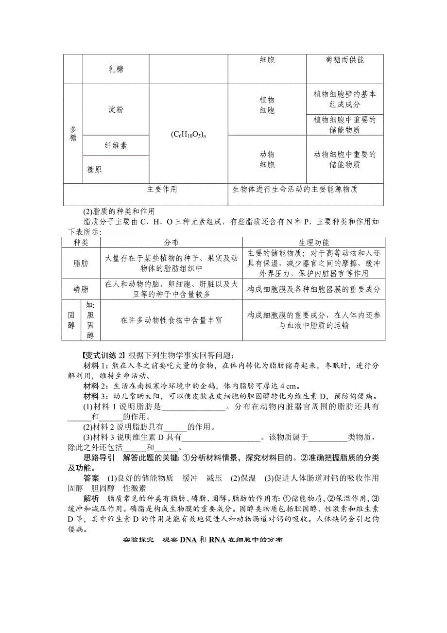 【步步高】2015高考生物（苏教版）一轮配套学案4遗传信息的携带者——核酸细胞中的糖类和脂质_第5页