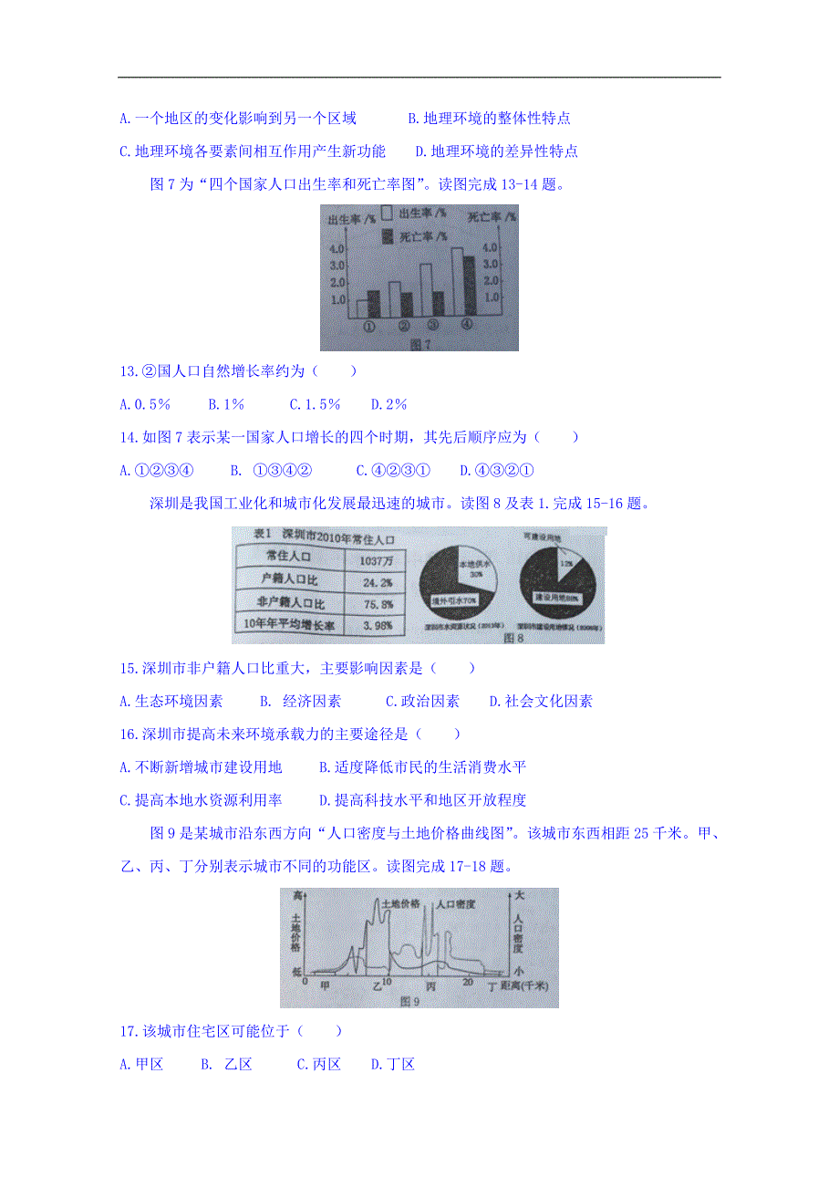 宁夏2015-2016学年高一下学期普通高中学业水平模拟（二）地理试题 word版无答案_第4页