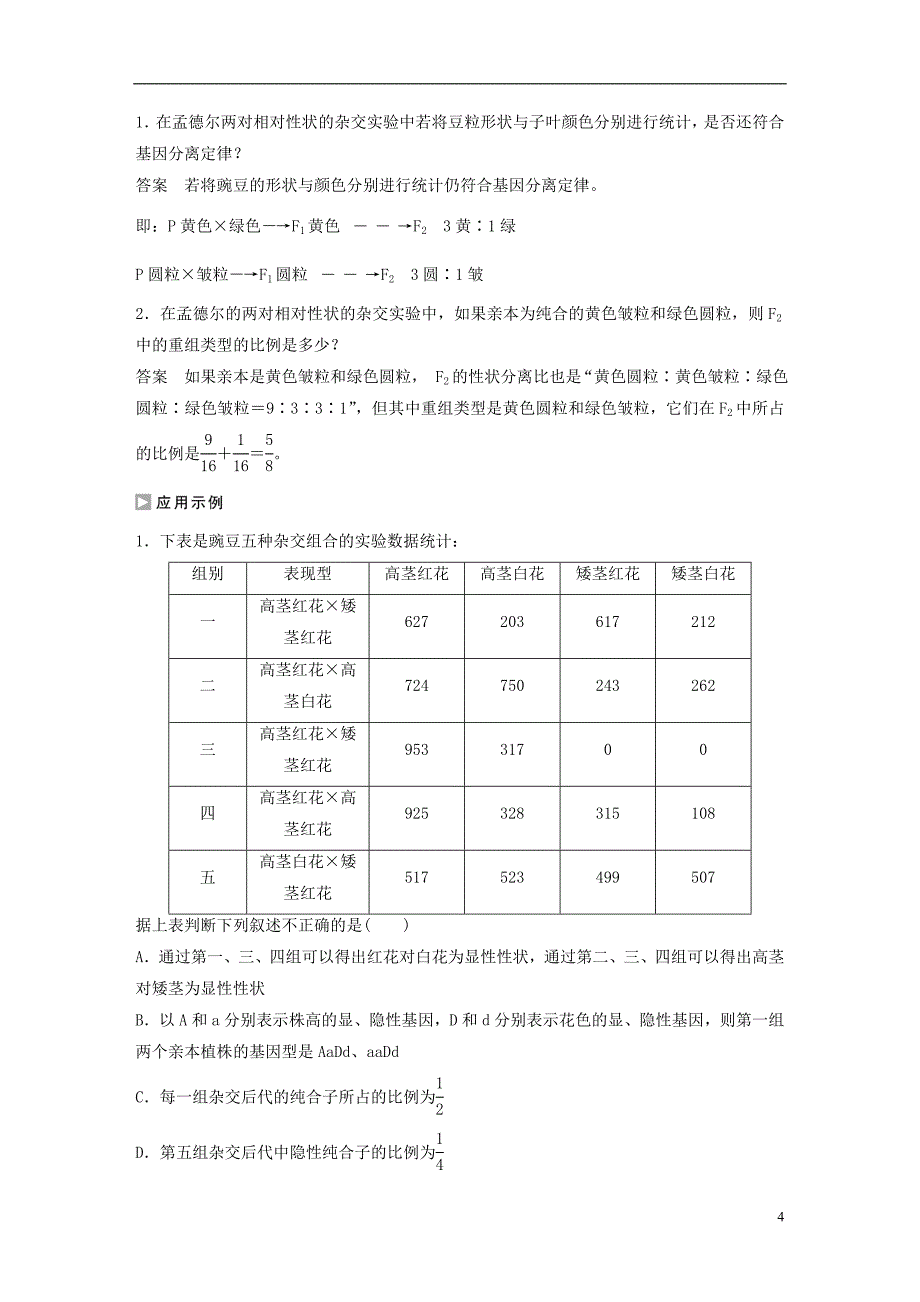 【步步高 学案导学与随堂笔记】2016-2017学年高中生物 第三章 第二节 基因的自由组合定律（第1课时）课时作业 苏_第4页