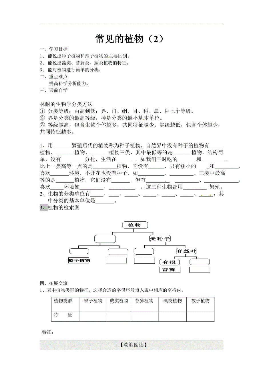 [中学联盟]浙江省杭州市周浦中学浙教版七年级上册2-5常见的植物（二） 导学案_第1页