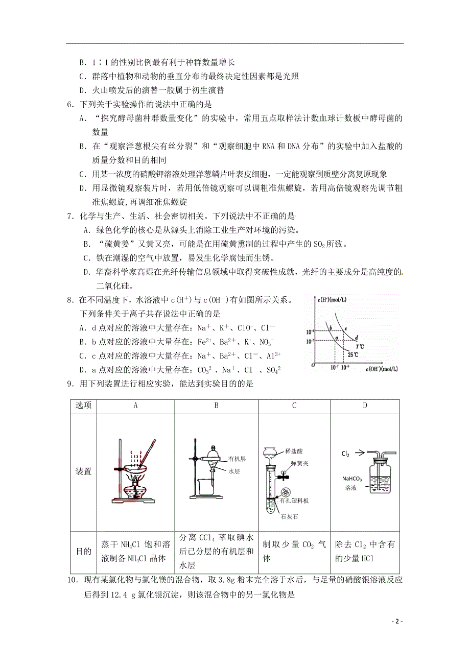 五市十校2015届高三理综5月仿真模拟联考试题_第2页