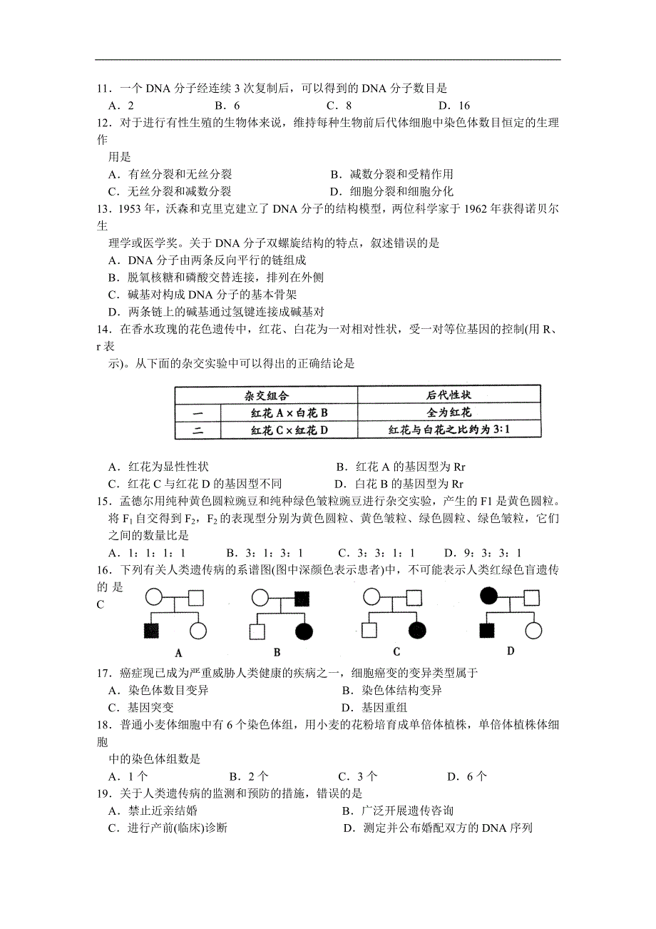 江苏省2008年学业水平测试小高考生物试题 word版含答案_第2页