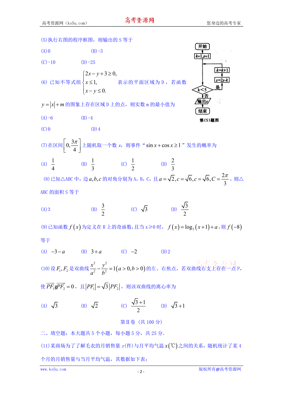 山东省济南市2016届高三5月针对性考试（模拟）考试数学（文）试题 word版含答案_第2页