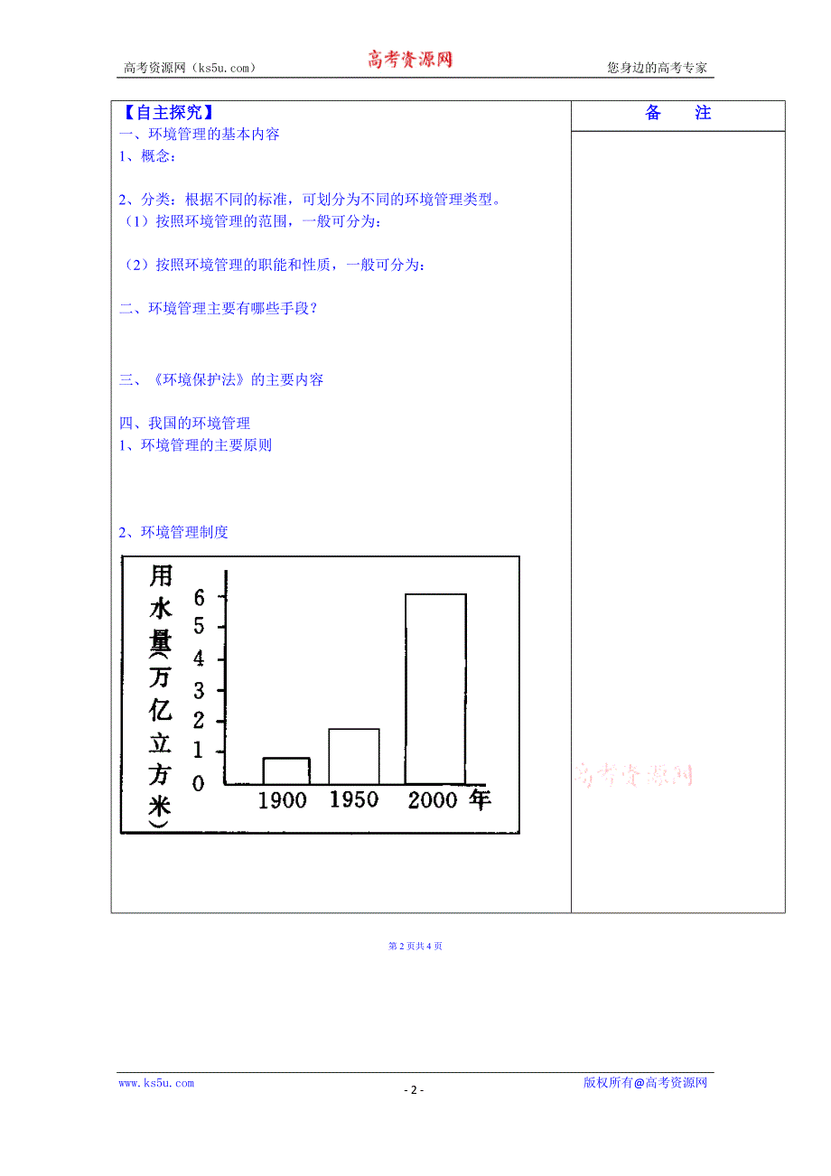 江苏省盐城市时杨中学高中地理选修6学案：4.1环境管理_第2页